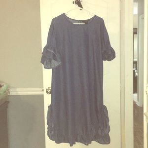 3/4 length sleeves, midi blue Jean dress
